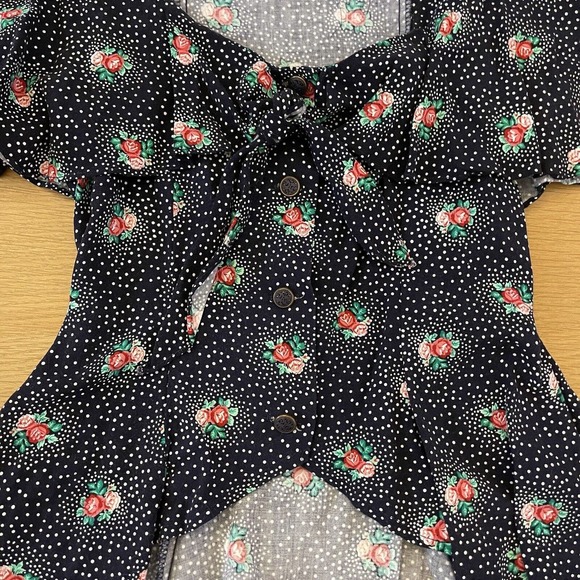 Vintage Women's G.S.L Size S Floral Polkadot Flutter Sleeve Blouse - Picture 2 of 7